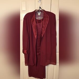 3-pc sheer burgundy suit,
